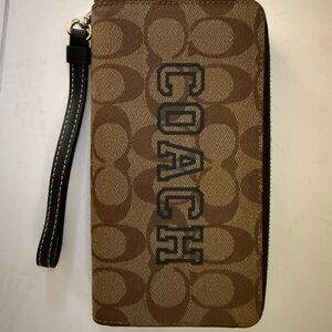 Coach Signature Brown Wristlet with Black Accents